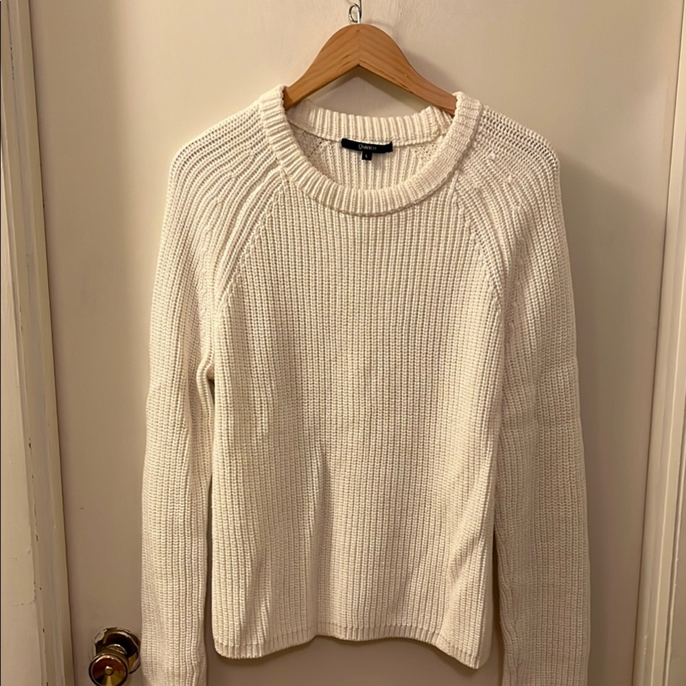 Quince White Crew Neck Sweater Ribbed Knit
